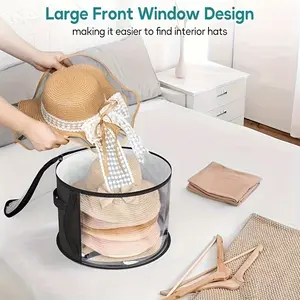 2-Piece New Minimalist Clear Fashion Hat Storage Organizers, Hat Organizer Essential, Beach Hat Storage Bags, Stackable Round Brim Hat Storage Pouches, Clear Visible Clothes Storage Baskets with Portable Zipper & Handle