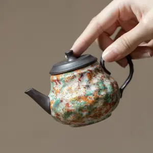 New Chinese Style Colorful Rock Mineral Clay Teapot Gold Thread Color Rock Handmade Rough Pottery Tea Pot Single Pot Kung Fu Tea Set