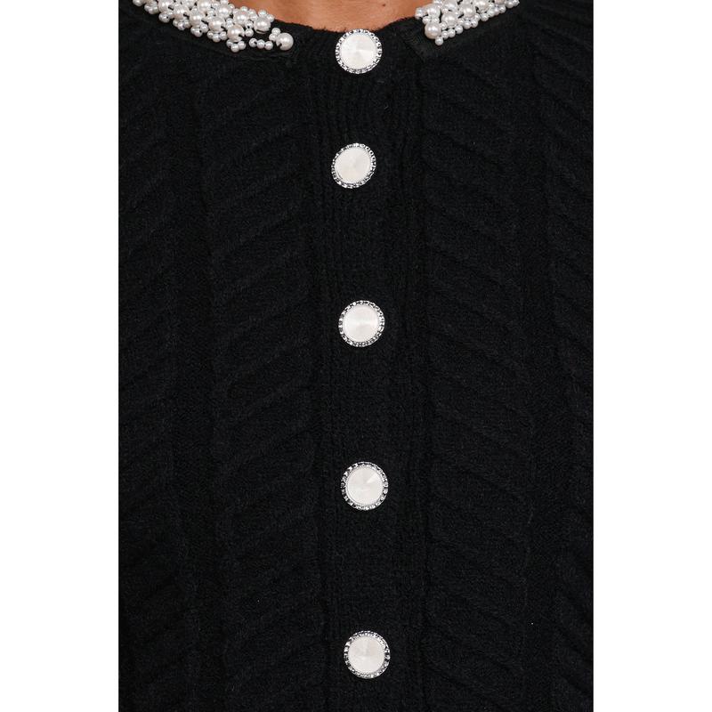 Sheena Rhinestone Collar Holiday Cardigan - Black