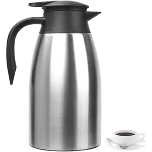 Thermal Coffee Carafe 70 oz/2L Insulated Stainless Steel, Double-Walled Vacuum Pot Flask for Hot Beverages, Water, Tea-Keeps 12/24 Hours Hot/Cold (Silver)