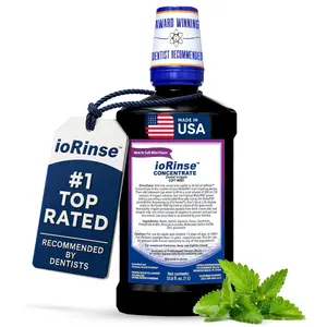 ioRinse Concentrated Irrigant with Active Molecular Iodine, Alcohol-Free Dental Irrigant, use with Water Flossers, and All Other Oral Irrigation Devices - Soft Mint - 33.8 oz