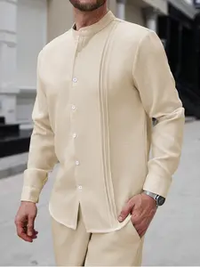 Men's 2 Piece Outfit Long Sleeve Button Down Shirt Loose Pants Set Summer Beach Vacation Outfits