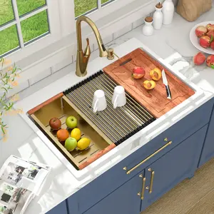 Lordear Granite Composite Kitchen Sink 33 Inch Double Bowl White Drop In 60/40 Workstation 33''X22'' Quartz Sink With Ledge Classic Topmount Basin