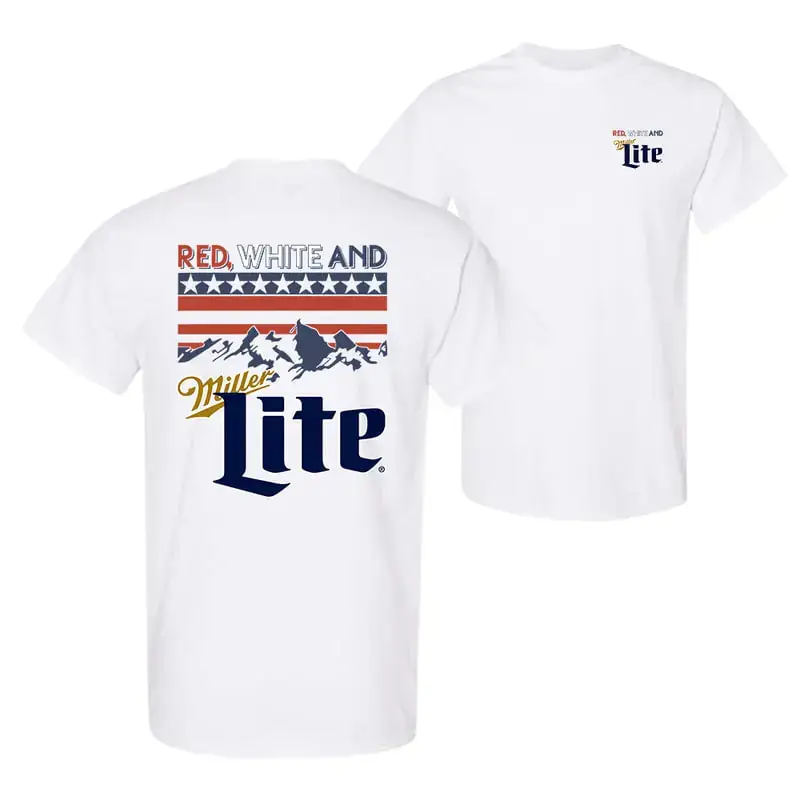 Red White And Miller Lite T-shirt, 4th Of July Shirt, America Shirt, Colorfull, For Him, For Her, Casual Crew Neck, Graphic Tee Clothes Comfort, 4th o