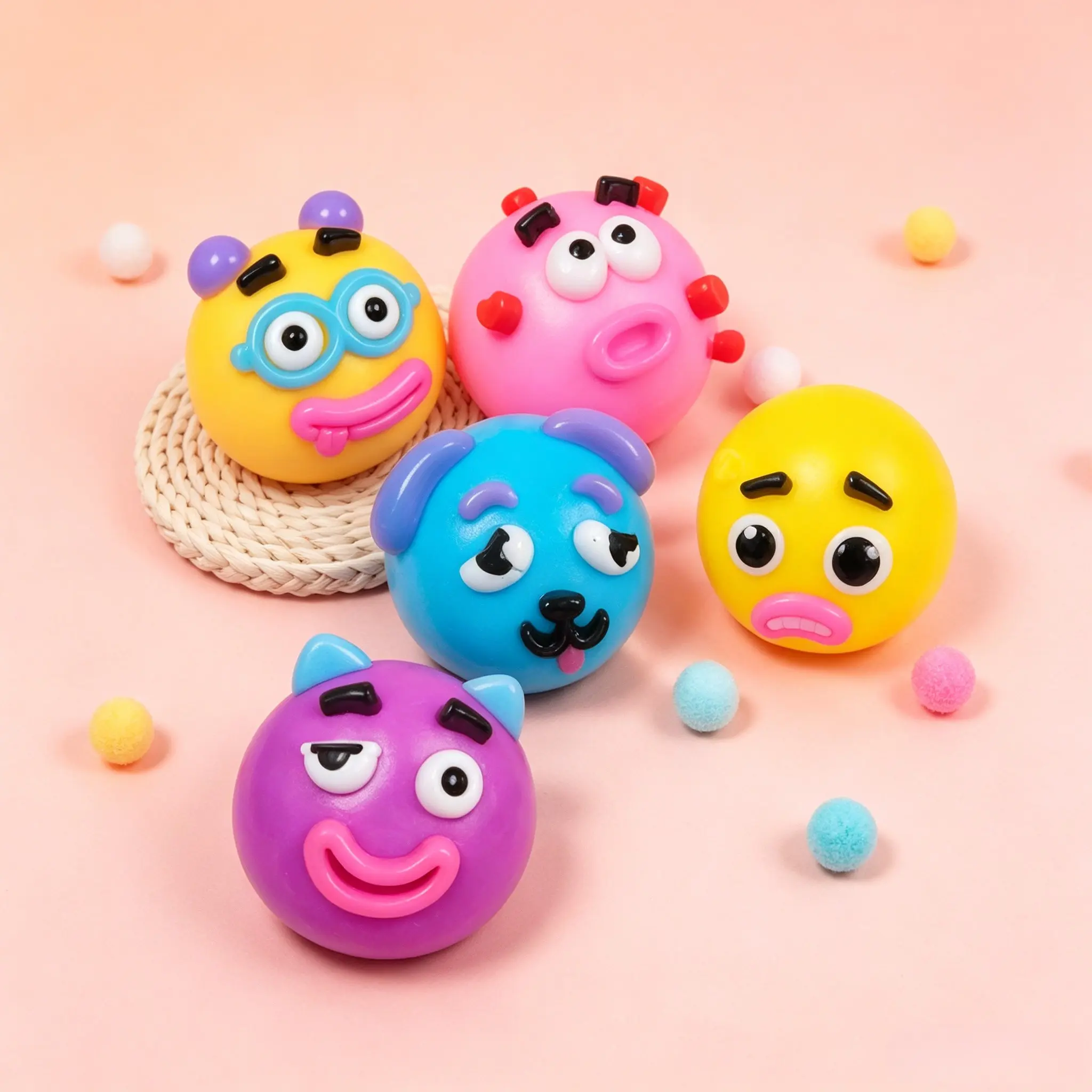 Glittery Dog Face Swap Slow Rebound Fidget Toy - TPR Soft Rubber Anxiety Reducing Ball, Multi-Spec Portable Squishy Sensory Play Toy, Stress Relief Fidget for Children & Adults, Ideal Small Gift, Slow Rebound Fidgets