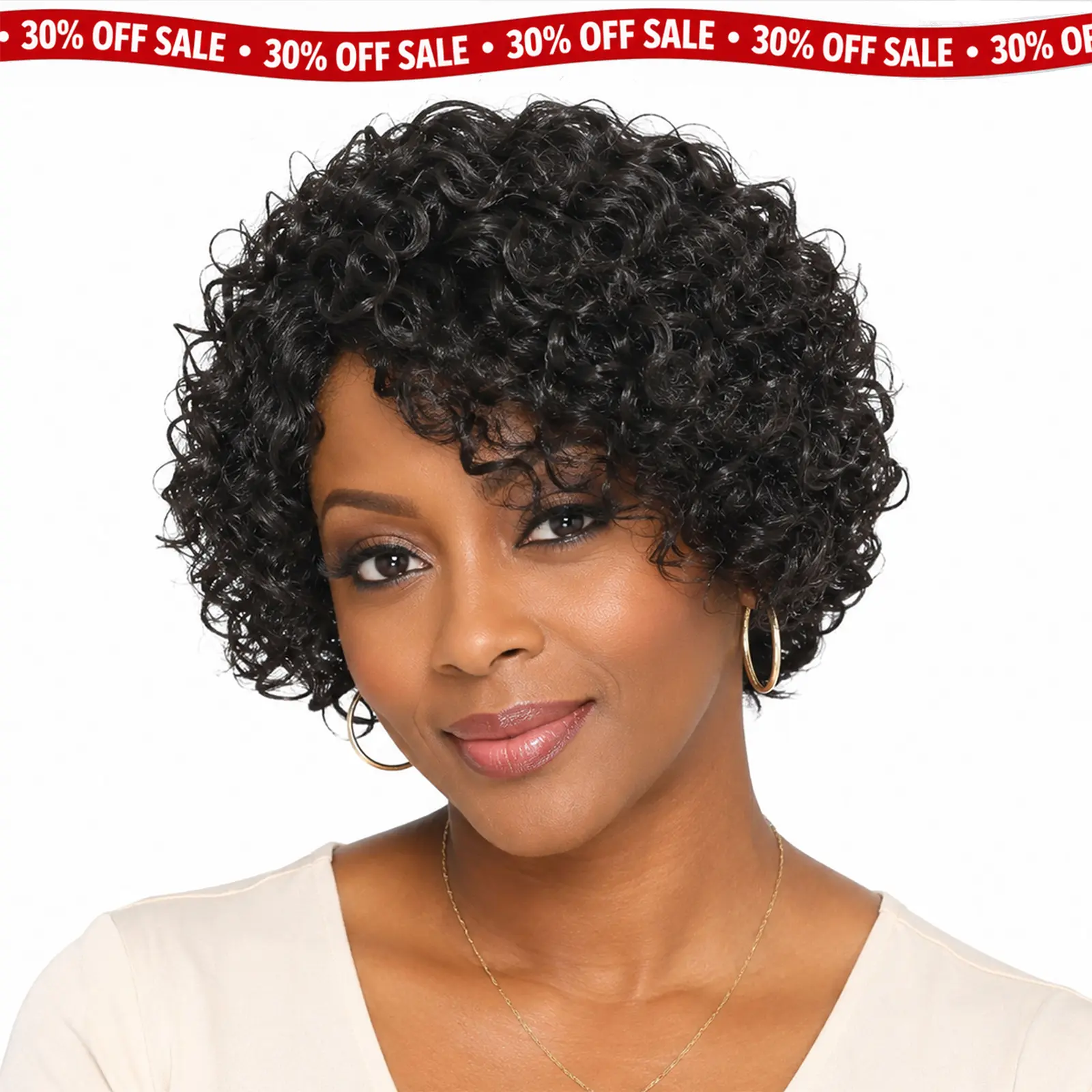 Short Jerry Curl Side-Part Human Hair Wig, Glueless Machine-Made Non-Lace Cap, Kinky Curly Pixie Cut, 100% Brazilian Remy Hair, Natural Black, for Black Women & Older Women