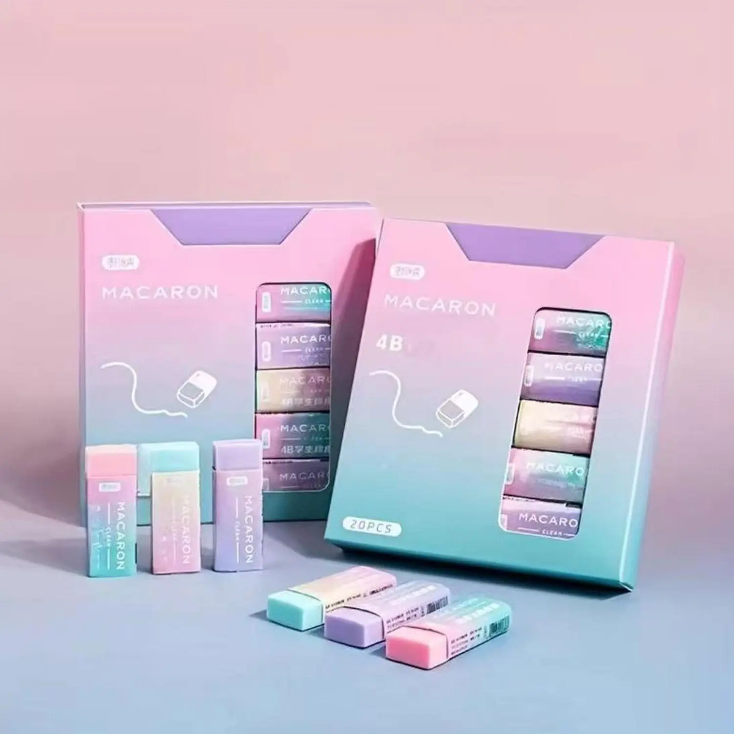 20-piece macaron-colored eraser set, school stationery, fun prizes, school supplies, high-quality erasers, suitable for students to purchase in bulk, drawing erasers