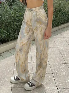 Aesthetic Marble Print Wide Leg Trousers, Office & Casual Wear, Stylish and Comfortable Pants, Perfect for Daily
