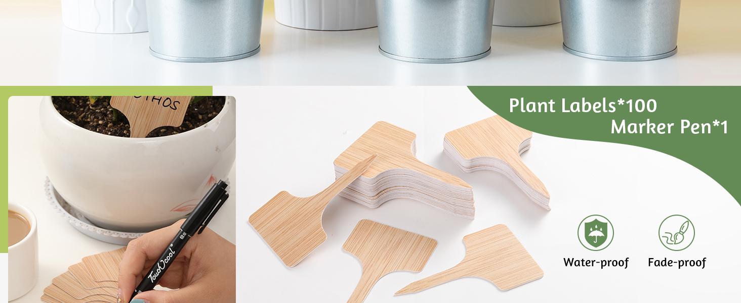 100pcs Plant Labels, T-Type Plastic Tags with Marker Pen, Waterproof Garden Signs for Outdoor Plants (3.9 x 2.4)