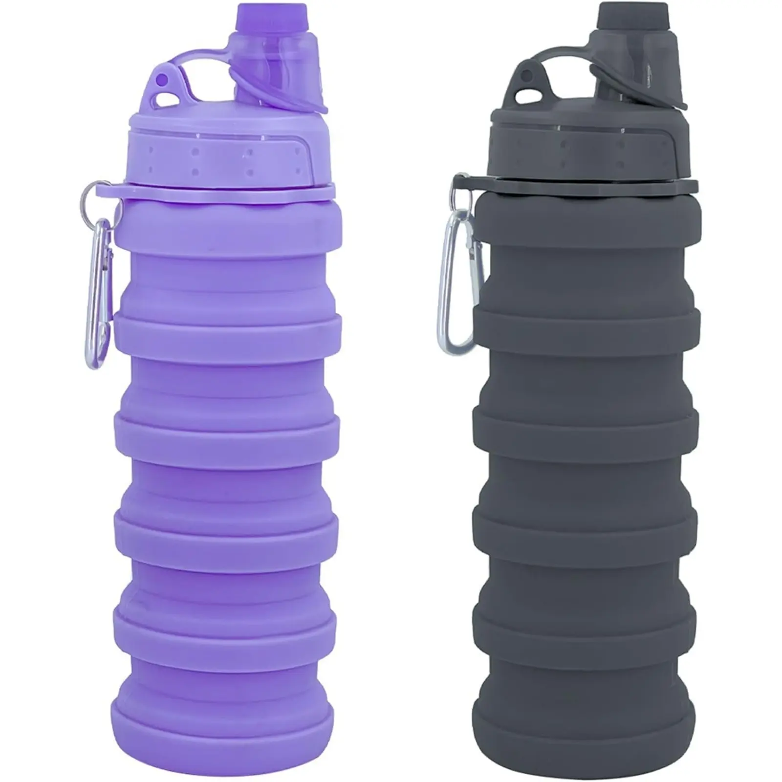 500ml Collapsible Water Bottles Reusable Portable Travel Sports Water Bottle with Mountaineering Buckle Silicone Water-proof Camping Water Bottle