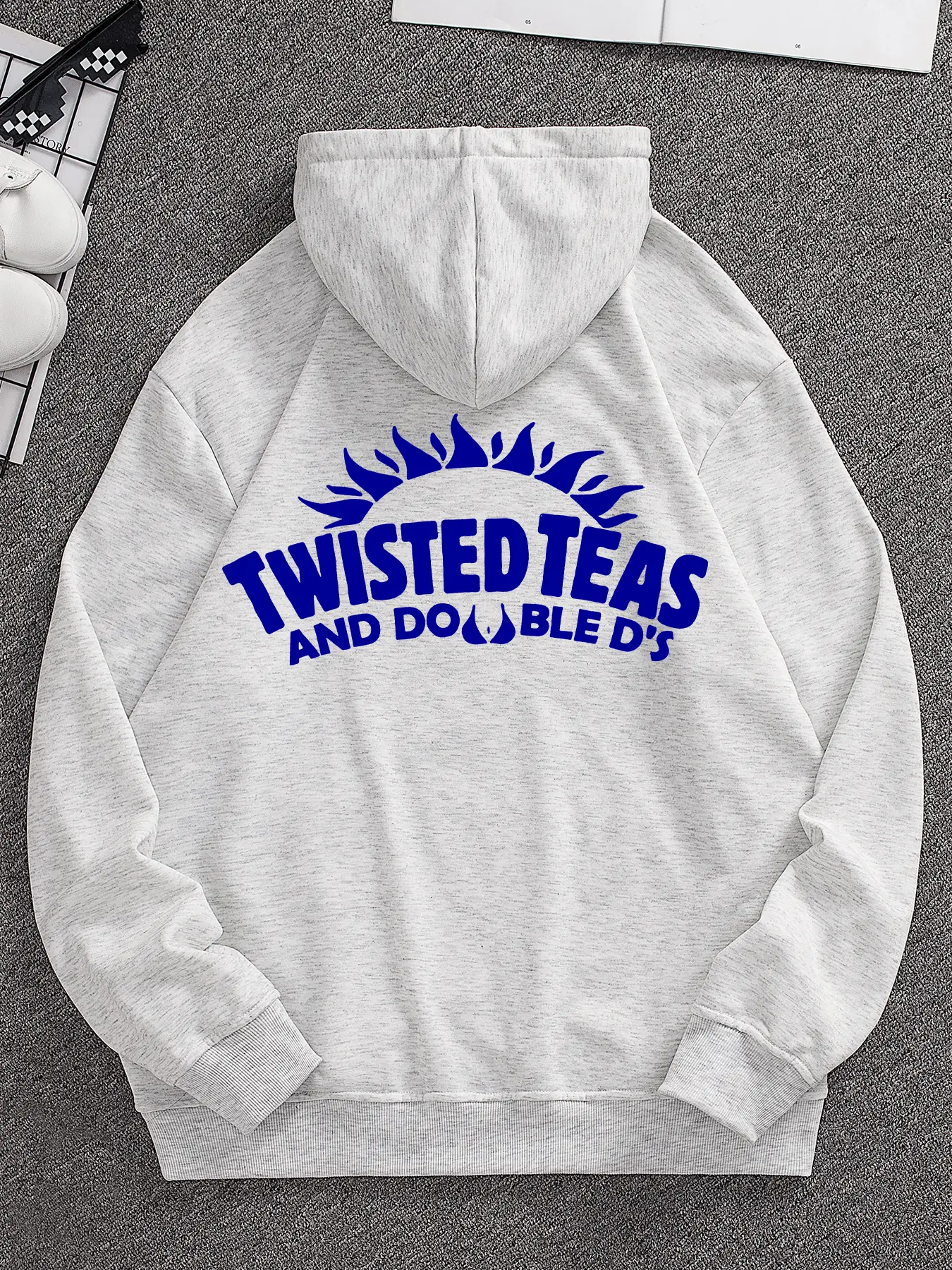 Men's Graphic Print Hoodie, Casual Long-Sleeve Pullover with 'Twisted Teas & Double D's' Sun Design, Hooded Neck, Sizes S, M, L