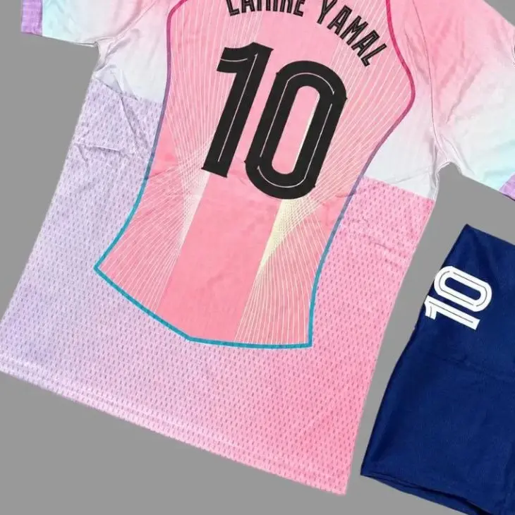 Buy Top Get Free Blue Shorts, Pink V-Neck - Breathable Athletic Soccer Sportswear, Short Sleeve Training & Game Uniform, Casual Sports Outfit, Full Logo