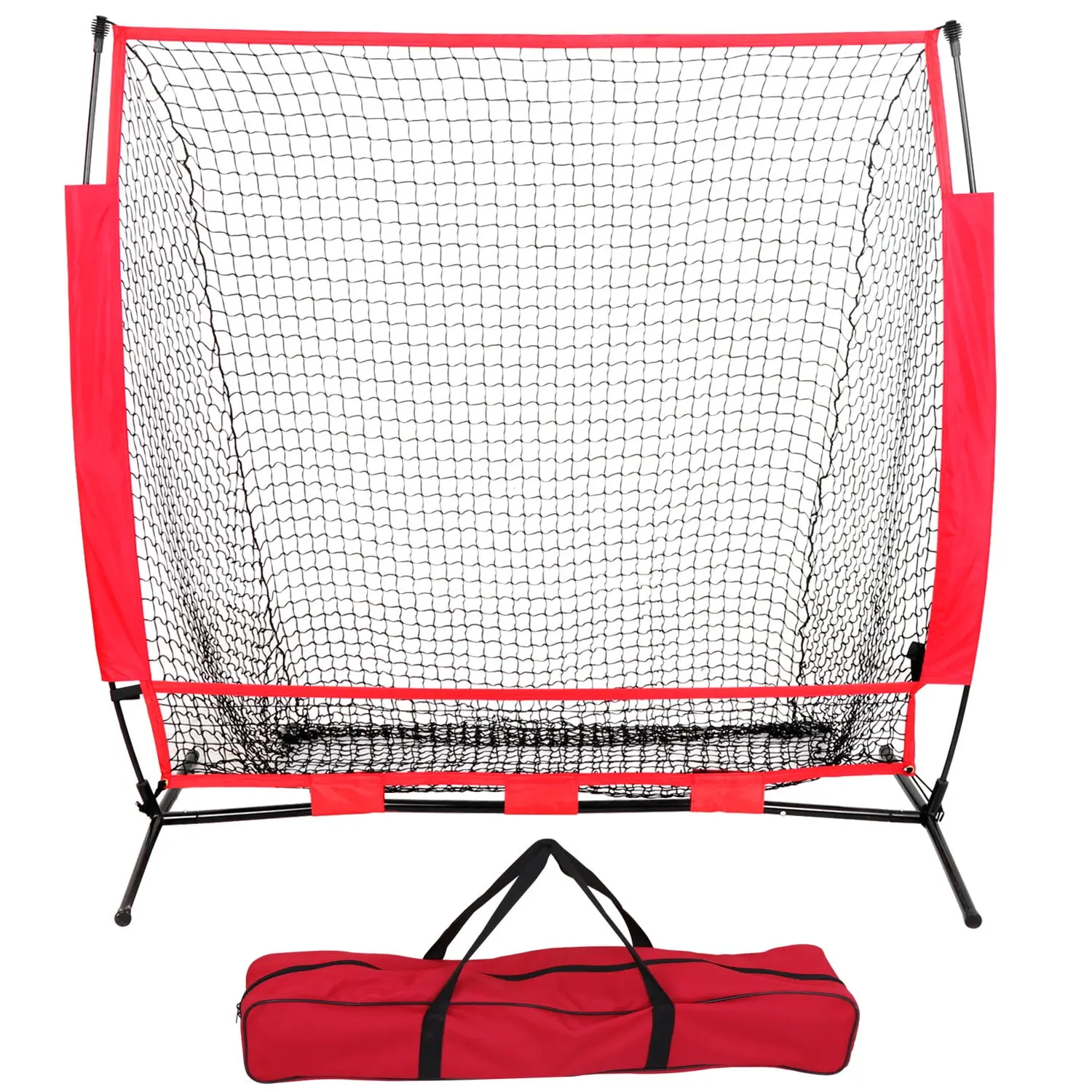 5x5ft Collapsible Polyester Frame Baseball Softball Practice Net - Portable, Functional Hitting Pitching Batting Training Net with Carry Bag, Home Gym Sports Exercise Equipment
