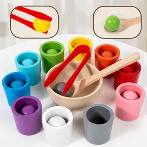Hatwoo Colors Classification Toy Set, Color Sorting Toy with Cups and Balls, Cultivating Hand Fine Motor Skills Clip Bead Game, Suitable for Birthday and Christmas Educational Toy Gifts Color Sorting Balls  Wooden