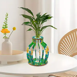 1pc Handmade DIY Diamond Painting Vase with Peacock Pattern - Wooden Acrylic Puzzle Craft, Mosaic Diamond Painting Kit for Home Decor, Office, Living Room, Vase Decor