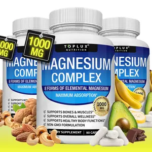 1/2/3 Bottles Pack | 8-in-1 Magnesium Complex, Essential Forms Magnesium Supplement, 90 Vegan Capsules, USA Made Fitness Dietary Edible Mineral