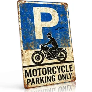 "Motorcycle Parking Only" 8x12 Inch Aluminum Metal Sign - Vintage Biker Wall Decor for Garage, Workshop, and Parking Lot - Retro Tin Poster with Motorbike Illustration - Durable, Weatherproof, and Easy to Hang - Perfect Gift for Motorcycle Enthusiasts