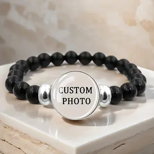 The Ideal Gift Choice: Personalized Custom Men's Bracelet with Photo Customization, Glass Inlay for a Shiny Effect, Fashionable Custom Bracelet