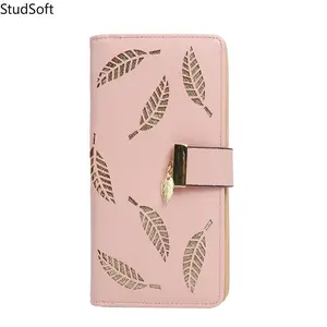 2026 New Women's Wallet, PU Leather, Horizontal Zipper, Mid-Length, Hollow Leaf Style