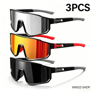 Unisex 3-Pack Cycling Sunglasses, UV400 Anti-Ultraviolet Polycarbonate Shades, Windproof Athletic Dark Multi-Color Men's Sunglasses for Running, Hiking, Adult Gifts & Accessories, Anti-Ultraviolet Men's Sunglasses