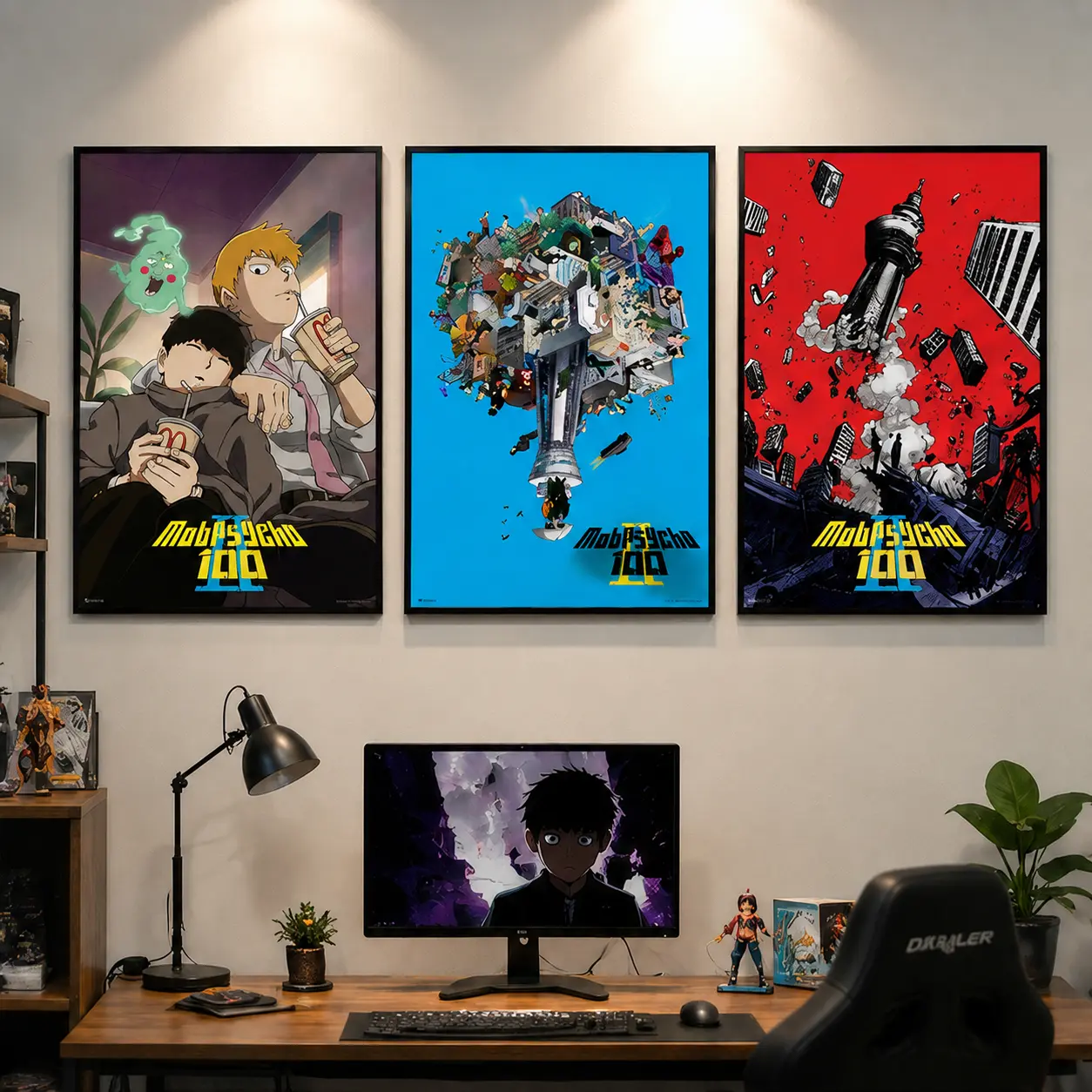 Mob Psycho 100 3‑Piece Anime Poster Set，Cool Gaming Room Wall Art，Aesthetic Bedroom Decor Gift for Anime & Otaku Fans