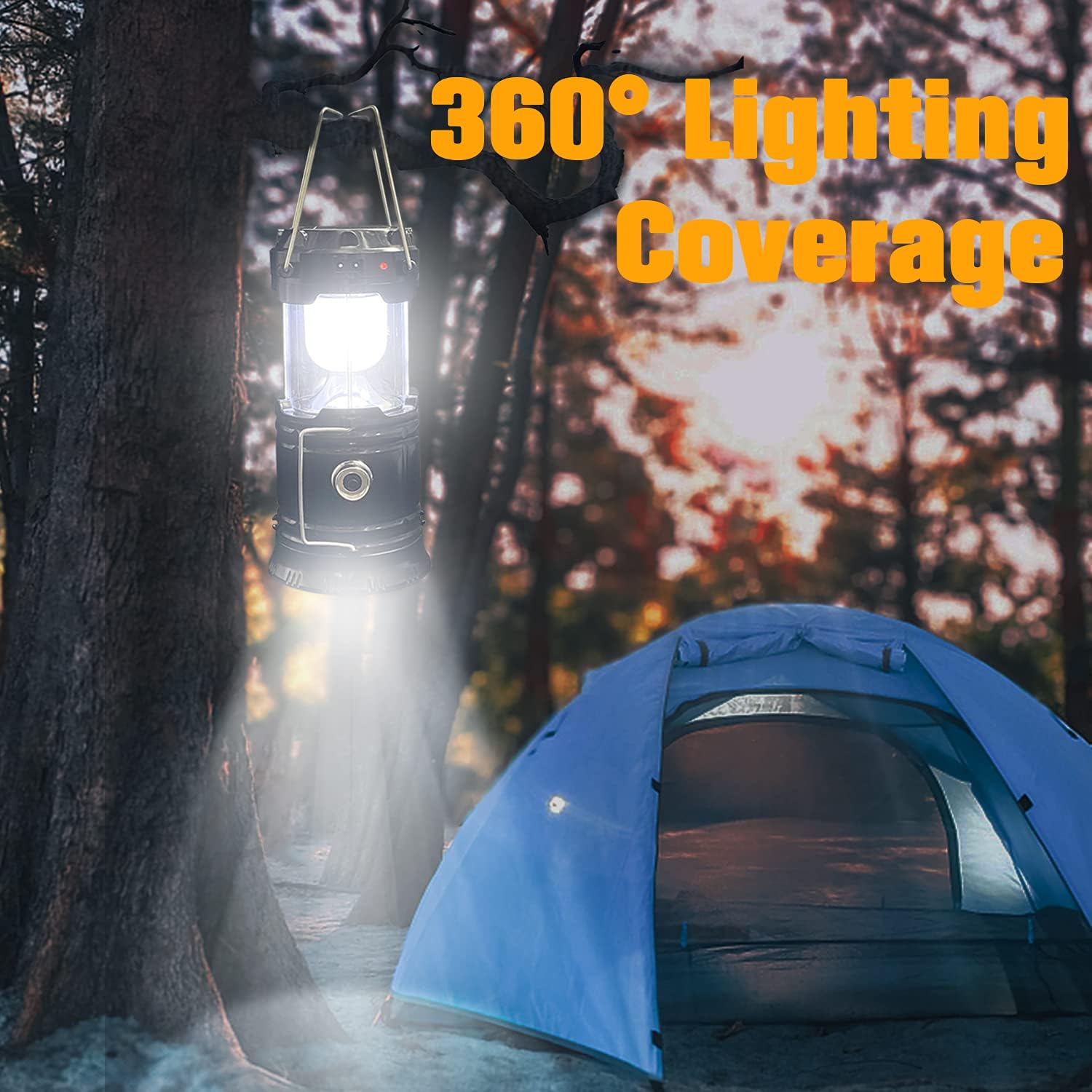 4-Pack Collapsible Portable LED Solar Camping Lantern, Upgraded 360° Wide Lighting Emergency Light, Waterproof Solar & USB Rechargeable Flashlight, Practical Holiday Gift for Outdoor Camping Hiking Hurricane Power Outage