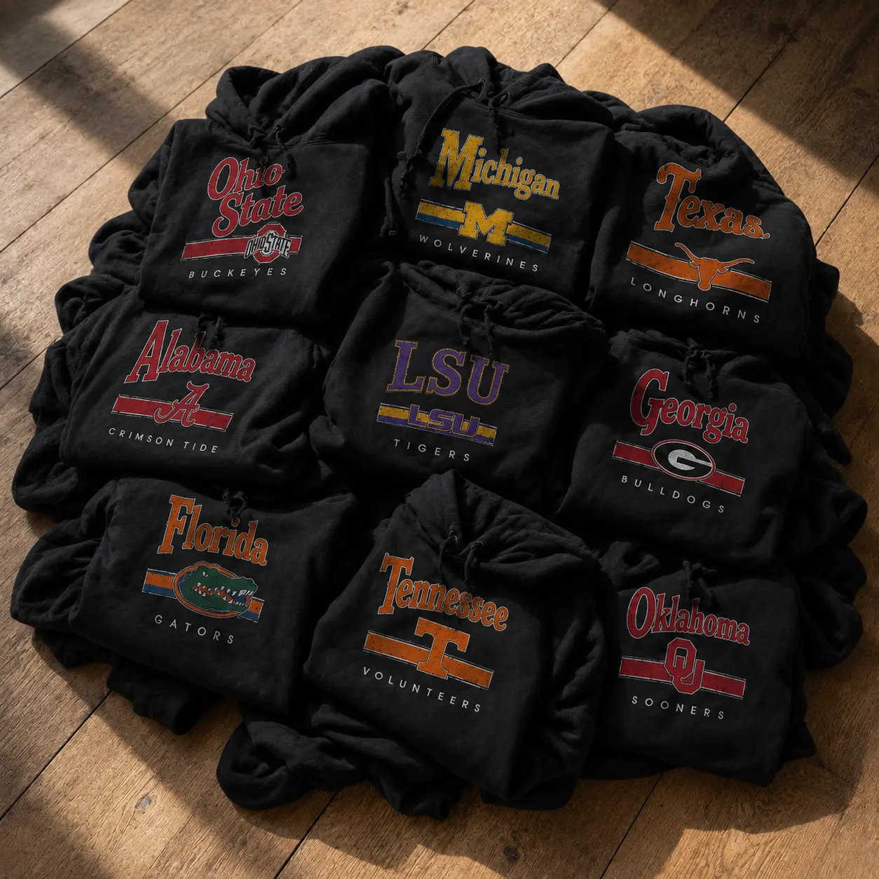 Vintage All Team University Football Black Hoodie, Retro College Sports Graphic Hoodie, Distressed Campus Mascot Pullover, Unisex Fan Apparel, Game Day Gift for Students Alumni Fans
