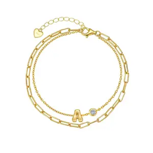Initial Bracelet for Women, 925 Sterling Silver Layered Chain Bracelet, Letter Bracelet A-Z, Dainty Personalized Jewelry Gift for Her