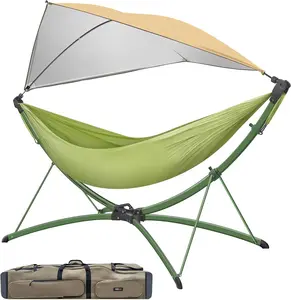 Portable Outdoor Hammock with Quick-Fold Stand, Adjustable Sunshade, Storage Bag, Heavy-Duty Design, Suitable for Adults, Camping, Home Gardens, Beaches