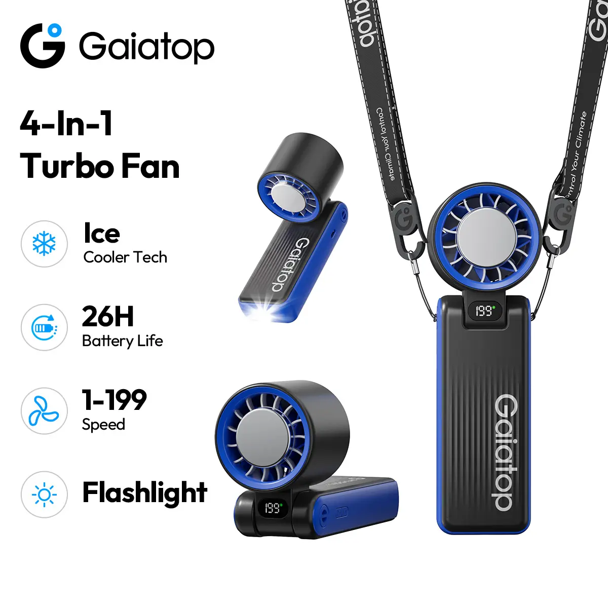 [6000mAh | 1-199 Speed] GAIATOP A232 Handheld Turbo Fan with Ice Cooler, Portable Personal Fan with LED Light, USB Rechargeable Travel Essentials for Camping & Outdoor Gift summerwins