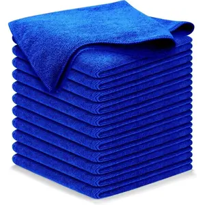 Blue Microfiber Towels Set - 12 Pack - 16x16 Inches - Premium Quality