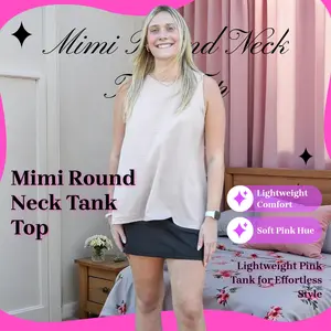 Mimi Round Neck Tank Top - Soft Pink Lightweight Polyester Sleeveless Comfort Jacket for Women's Summer Casual Outfits Womenswear Cardigan Feminine Piece