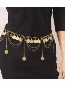 Ethnic style coin tassel waist chain vintage wind chime princess body chain exotic sexy belly button chain for women