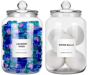 Laundry Room Organization Glass Jars - 2 Pack, 0.8 Gallon Capacity, Ideal for Dryer Sheets, Laundry Pods, Scent Boosters, and More Bottles Containers Metal Plastic