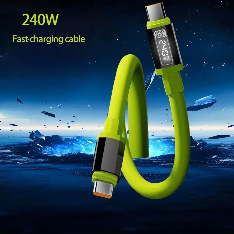 240w PD Fast Charging Cable, Multifunctional High Power 0.3m Dual Type-C Data Line, 480mbps High-Speed Transfer, Soft Silicone for iPhone 16 Pro Max, Samsung, Macbook Pro