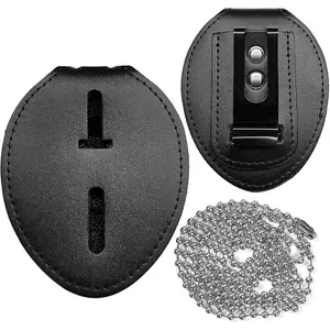 Universal Badge Holder with Belt Clip, Metal Clip and Chain for Law Enforcement