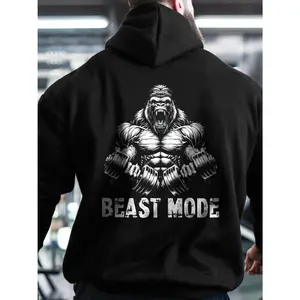 Men's fitness, strength, beast mode, gorilla motif Graphic -Long Sleeve Pullover Regular Fit | Soft & Breathable Fabric, Durable Print, Everyday Comfort, Machine Washable, streetwear, Y2K, digital print, muscular design gym or urban
