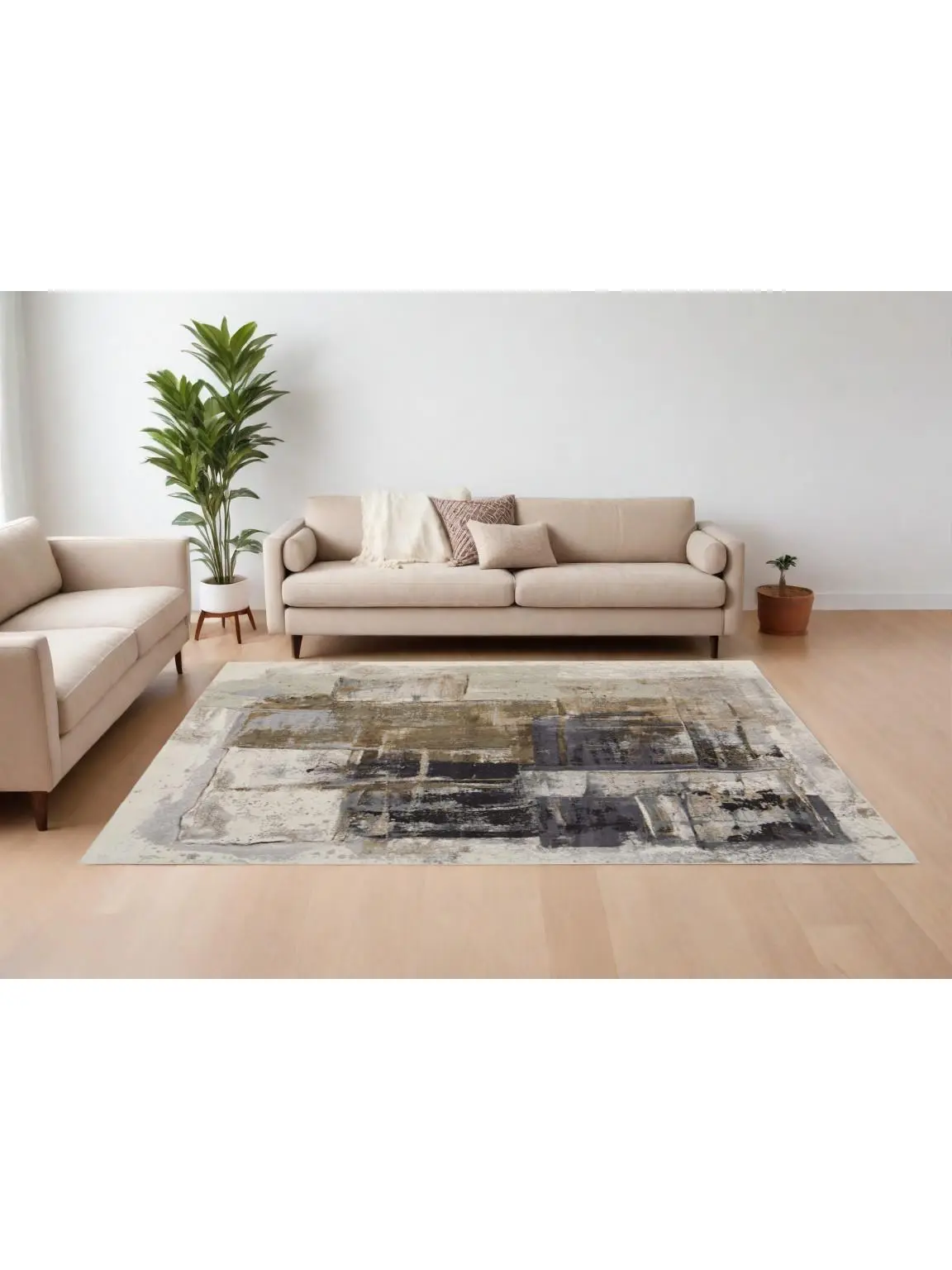 HomeRoots 566702 9x12 ft. Modern Abstract Power-Loom Rectangle Area Rug - Gray, Black & Brown, Full-Sized, Giant, Large-Format Household Textile Carpet, Full-Sized Area Rugs, Giant Area Rugs
