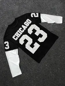 Men's Casual Patchwork Colorblock Short Jacket, Loose-Fit Knit All-Season Outerwear, Chicago Graphic Art Print Design, Unisex Street Style, Tops