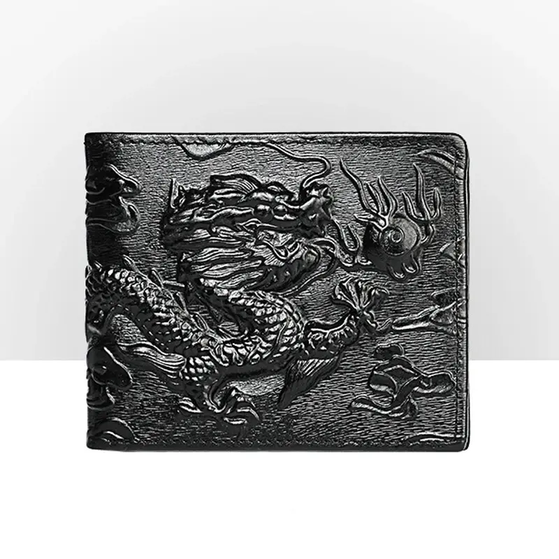High Quality Genuine Leather Short Wallet 3D Dragon Style Card Wallet 2024 Vintage Bifold Small Purse for Man Male Gift Purses cicicuff