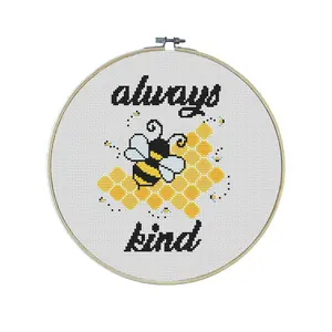 Always Bee Kind Premium Cross Stitch Kit - EVERYTHING INCLUDED | Pollinators | Honeycomb | Nature Art Gifts | Beehive | Cute Bee Pattern