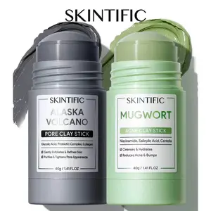 SKINTIFIC Clay Stick 2PCS Combo – Mugwort Clarifying, Volcano Detox, Bright Boost Even Tone, Deep Pore Cleansing, Oil Control, Non-Stripping Face Mask