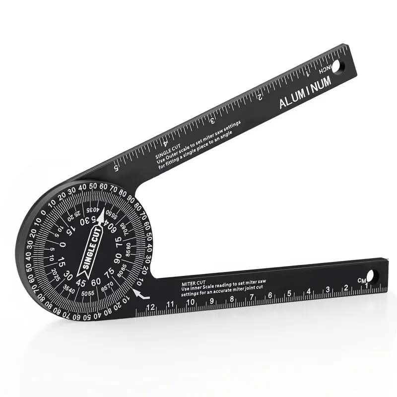 Aluminum Miter Saw Protractor | 7-Inch Rust Proof Angle Finder Featuring Precision Laser Engraved Scales Professional Miter Saw Protractor with Measuring Rulers for Angle Finder Carpentry, Crown Molding Tool & Baseboard building trade men dealsforyoudays