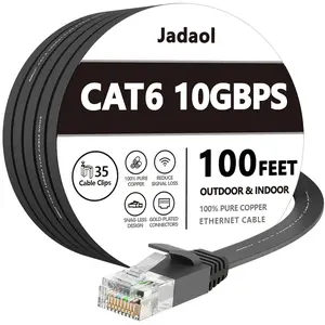 Cat 6 Ethernet Cable 100ft, 10Gbps Support Cat8 Cat7 Network, Flat RJ45 LAN Patch Cable, High-Speed Wired Internet Cable for Router, Modem, Switch, Gaming Consoles, PC, Streaming Devices, Black