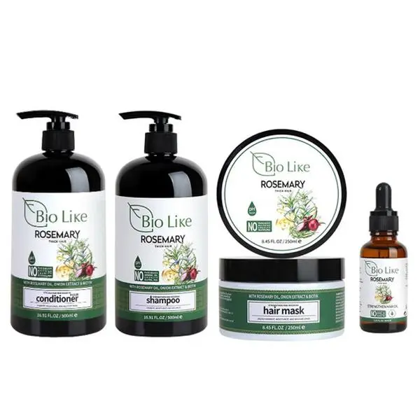 BIO LIKE Rosemary Oil, Onion Extract & Biotin - Sthengthening & Shine Formula for Healthier-Looking Hair Shampoo 500ml Conditiones 500ml Hair Mask 250ml Hair Oil 30ml