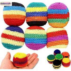 Retro Crochet Hacky Sack Set, 6 Pack Handmade Footbag Skill Toys for Teens & Adults, Colorful Fidget Juggling Balls for Festivals, Outdoor Play, Party Games & Nostalgia Vibes