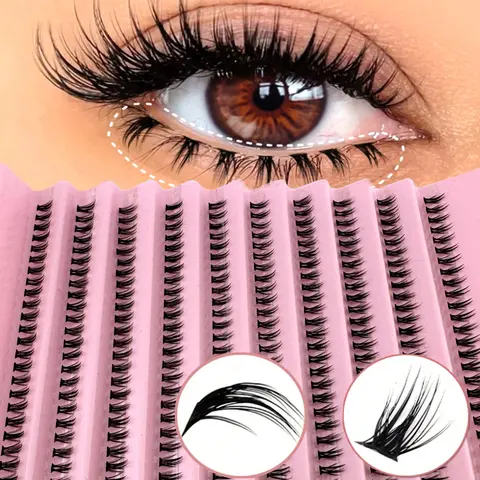 200Pcs C Curl Fluffy Cluster Lashes, High Quality Eyelashes - Natural-Looking, Reusable Bottom Lashes, DIY Eyelash Extensions, Salon-Quality, Long-Lasting, Cosmetic Curly Lashes, DIY Lash Clusters