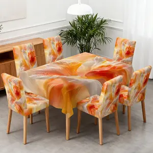 4/5/6/7pcs Petal Whirlwind Harmony Removable Washable Slipcover And Tablecloth Set, Simple Cleaning & Installation, Perfect for Kitchen, Camping, Picnics, Home Decor & Party Must-Have