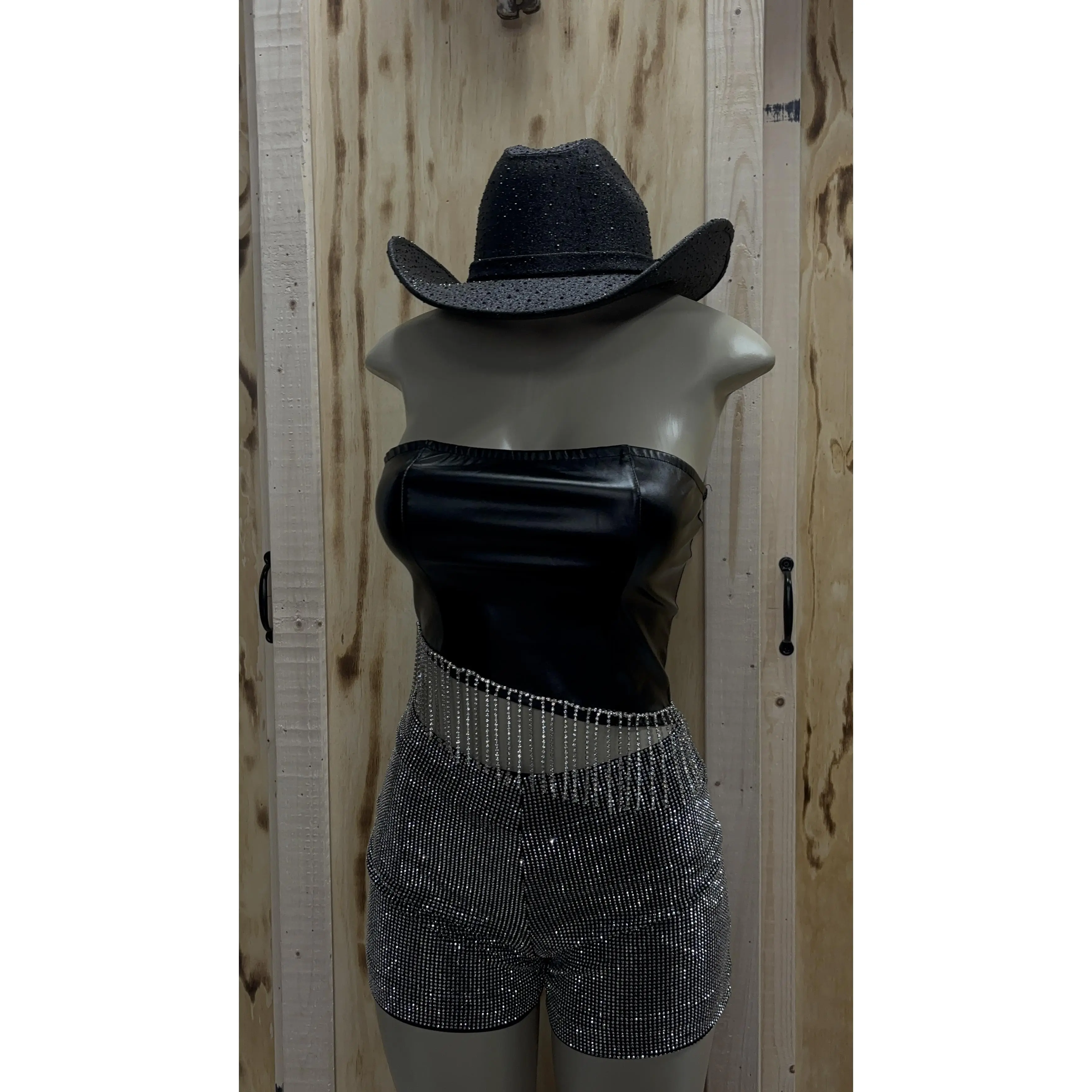 Rhinestone Fringe Tube Top in Black Pink Silver