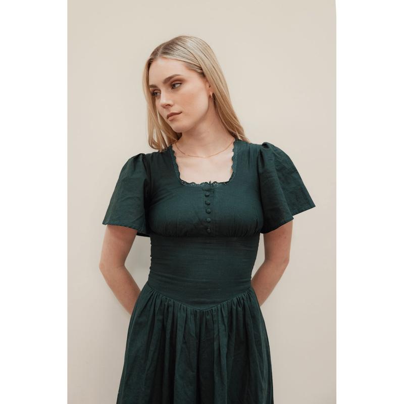 Hymn Dress in Forest | Green Cotton Dress